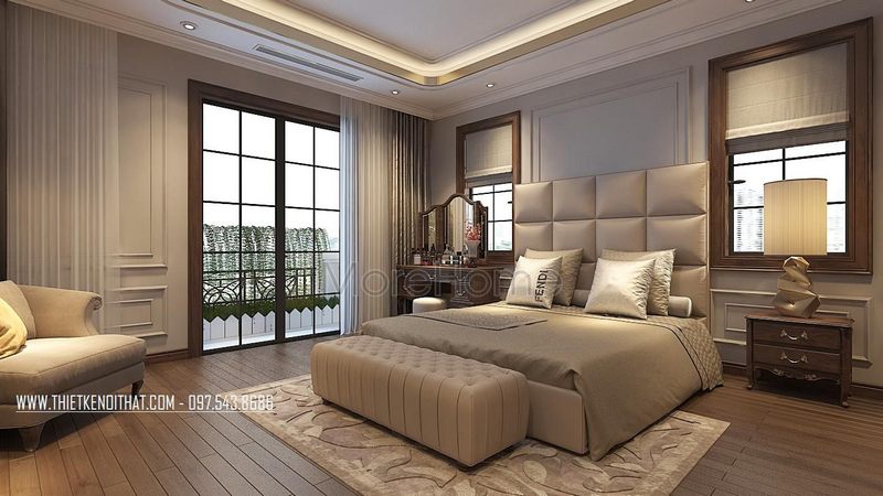 Thiết kế phòng ngủ master mang phong cách tân cổ điển đep, sang trọng và vô cùng tinh tế